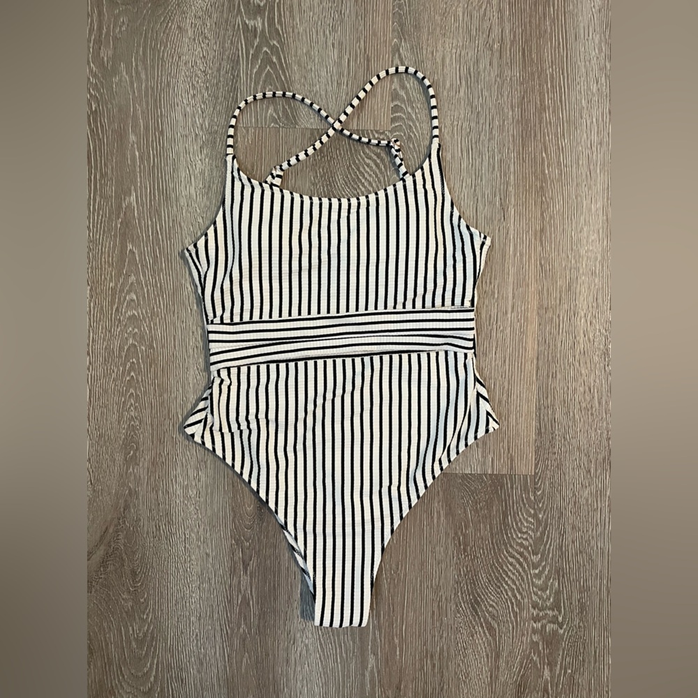 Striped Cross Back Swimsuit